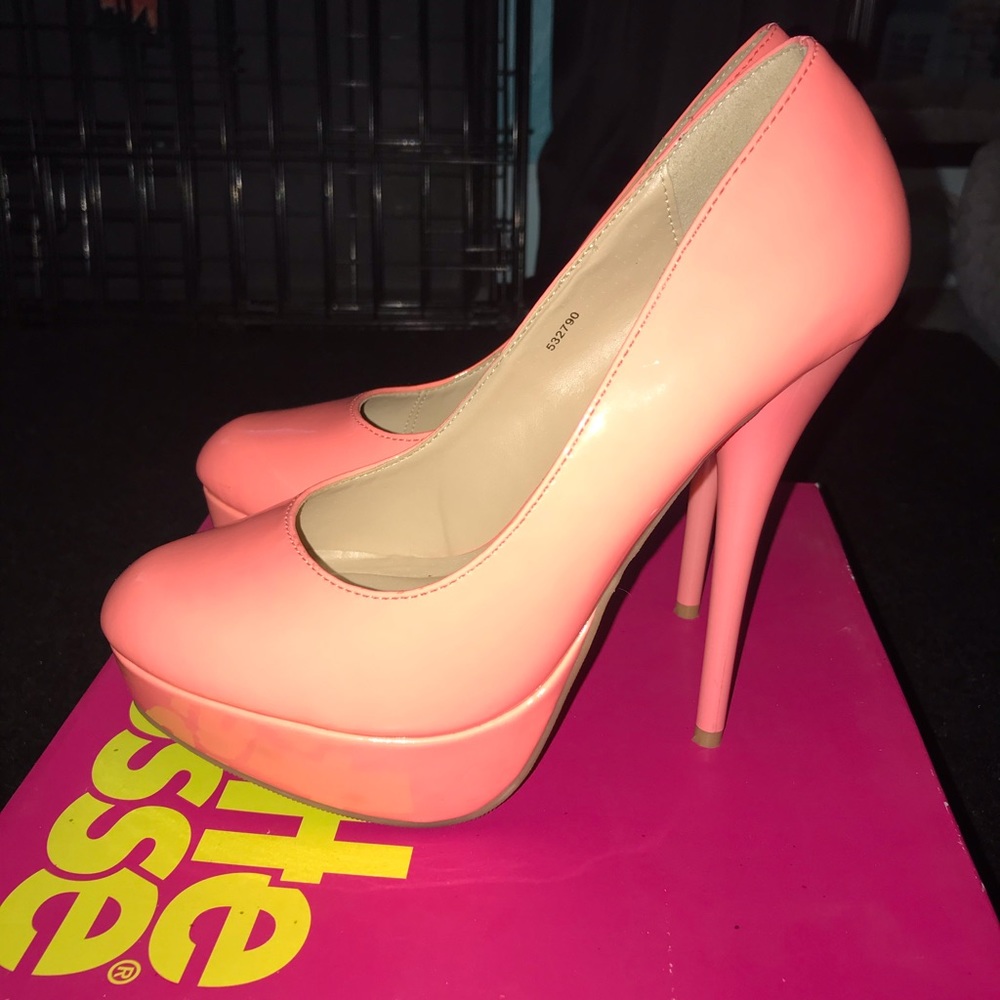 Neon coral patent pump from Charlotte Russe.
